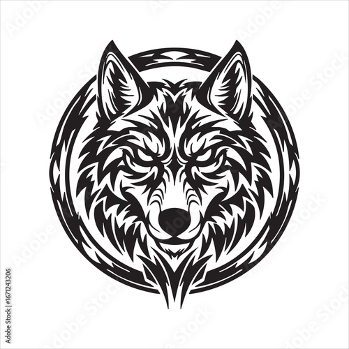 Illustration of a wolf head, showcasing its wild and predatory nature, perfect for tattoo designs and graphic illustrations