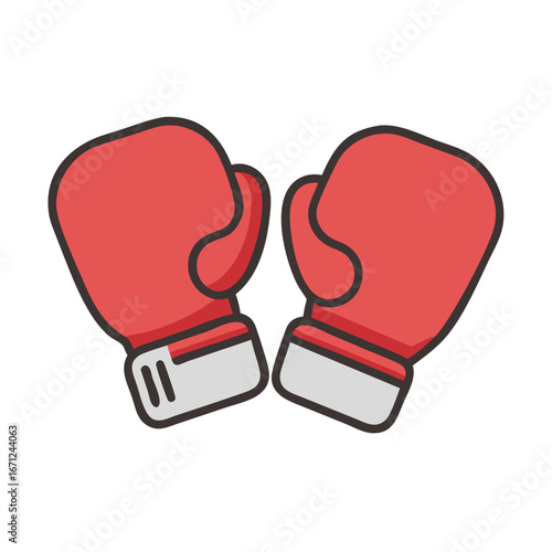 Boxing gloves in flat cartoon style on white background