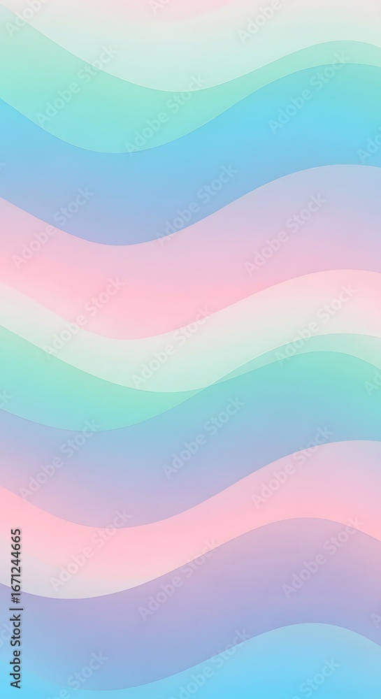 Fototapeta premium Abstract background with gentle, flowing waves in soft pastel colors of pink, blue, and green.