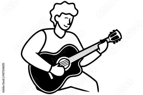 line art Musician playing guitar silhouette illustration