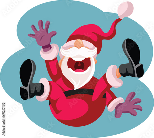 Funny Santa Claus Falling Vector Cartoon Illustration. Santa terrified and in pain after unfortunate accident 
