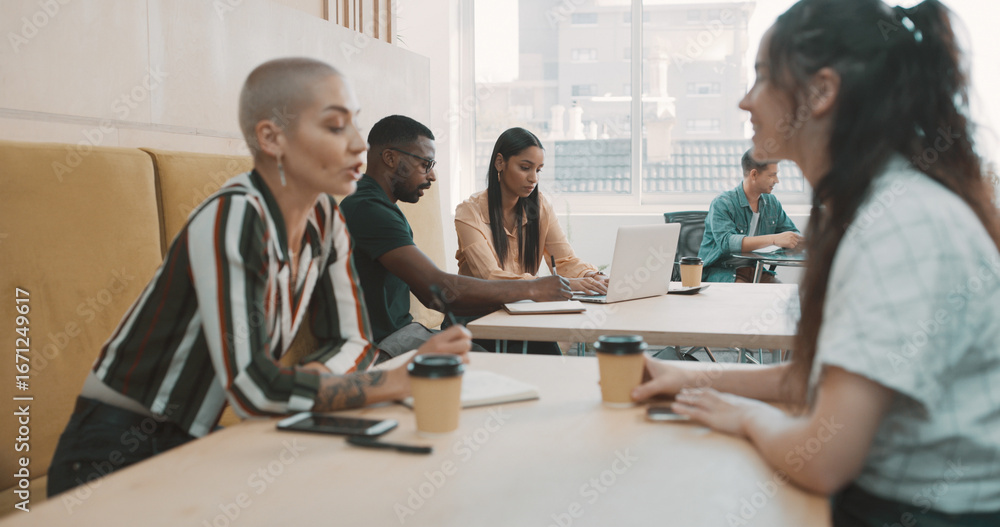 © Jordi/peopleimages.com - Coffee, conversation and business people in office for research on creative project with collaboration. Coworking, discussion and editors with planning article publishing in workplace on break. © Jordi/peopleimages.com - Coffee, conversation and business people in office for research on creative project with collaboration. Coworking, discussion and editors with planning article publishing in workplace on break.