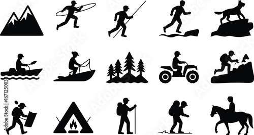 Outdoor adventure silhouettes hiking camping fishing atvs and more for your next journey