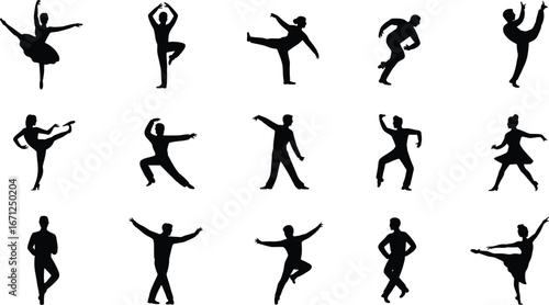 Silhouettes of ballet dancers in various poses artistic movement performance graceful motion