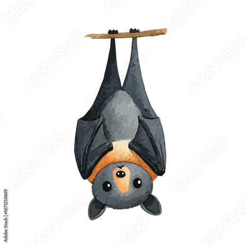 Adorable Grey Bat Hanging Upside Down from Branch