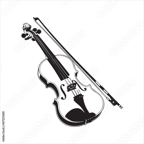 Vector art of classical violin with bow, a string instrument for music performance, , a vintage wooden instrument for orchestra and concert