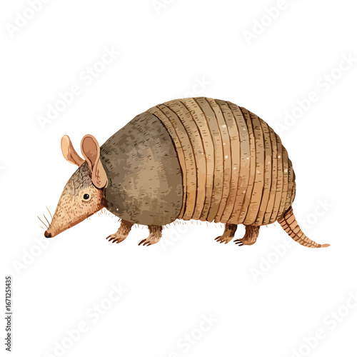 Detailed Armadillo Illustration with Distinctive Shell Bands and Pointed Snout