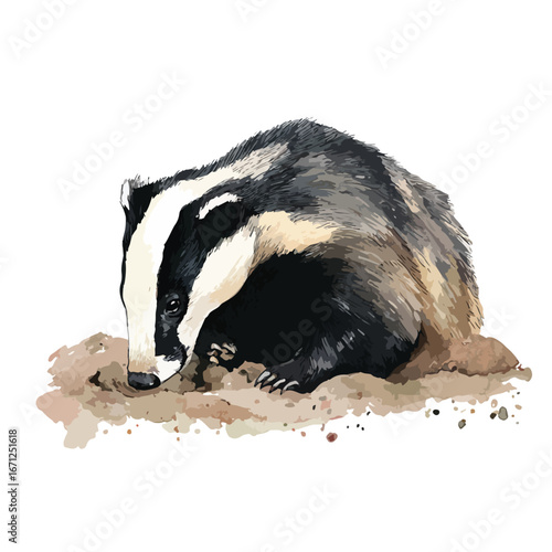 European Badger Digging in Earth Artistic Rendering
