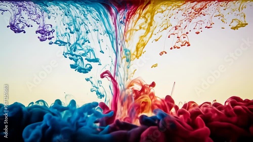 Abstract ink swirling in water with bright colors forming artistic shapes
