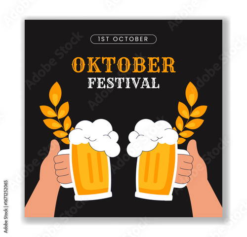 Happy Oktoberfest Party Design Social Media Cartoon Hand-Drawn Background Template Illustration