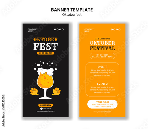 Oktoberfest Festival Vertical Banner Flat Cartoon Hand-Drawn Template Background Design