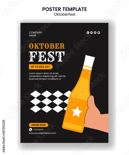 Oktoberfest Celebration Vertical Poster Flat Cartoon Hand-Drawn Template Background