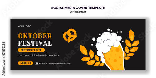 Oktoberfest Beer Festival Social Media Cover Flat Cartoon Templates Background Illustration