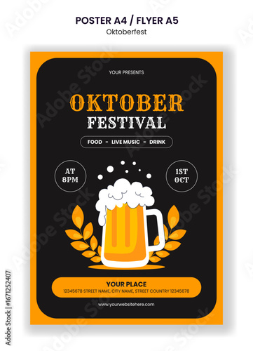 Oktoberfest Party Festival Flyer Social Media Template Cartoon Hand-Drawn Background Illustration