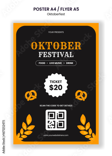 Oktoberfest Event Celebration Flyer Flat Cartoon Hand-Drawn Social Media Template Background