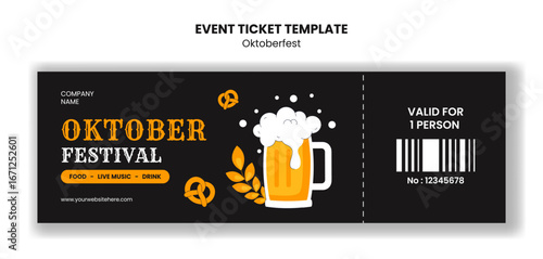 Oktoberfest Beer Celebration Ticket Cartoon Hand-Drawn Template Background Illustration