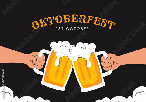 Oktoberfest Party Festival Template Flat Cartoon Hand-Drawn Social Media Background Illustration