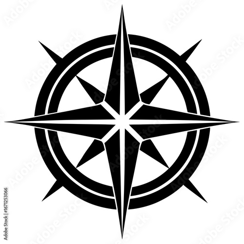 Compass black silhouette vector isolated on white background, minimalist navigation icon
