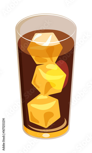 グラスに注いだ烏龍茶のイラスト