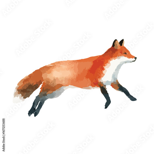 Watercolor Fox in MidStride Running with Grace and Speed