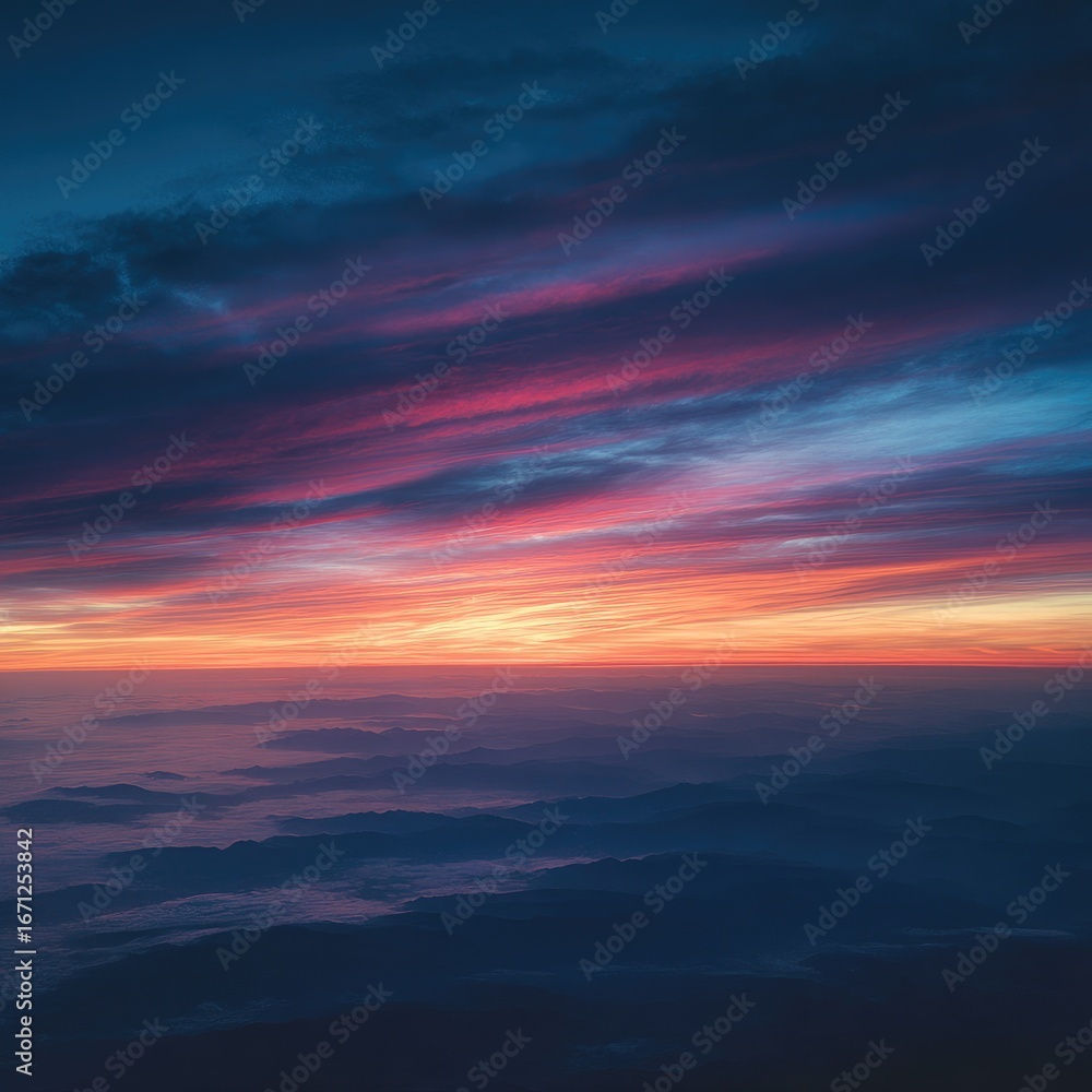 Fototapeta premium Sunrise over a misty mountain range