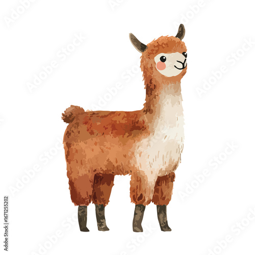 Watercolor Style Brown Alpaca Illustration Side Profile