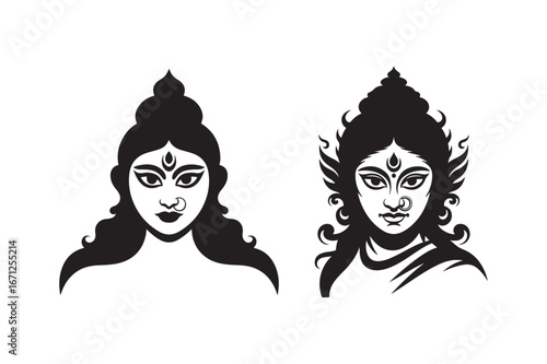 Set of Maa Durga  Silhouette vector, Maa Durga face Silhouette vector bundle 