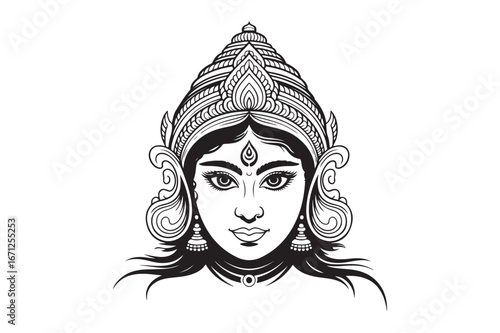 Set of Maa Durga  Silhouette vector, Maa Durga face Silhouette vector bundle 