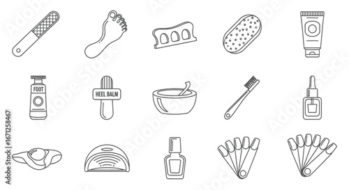 Foot Care and Pedicure Outline Icons Set