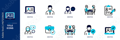 Job Interview Process Color Blue Colored Outline Icon Set