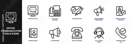 Office Communication Tools Line Icon Set