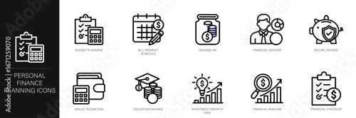 Personal Finance Planning Line Icon Set