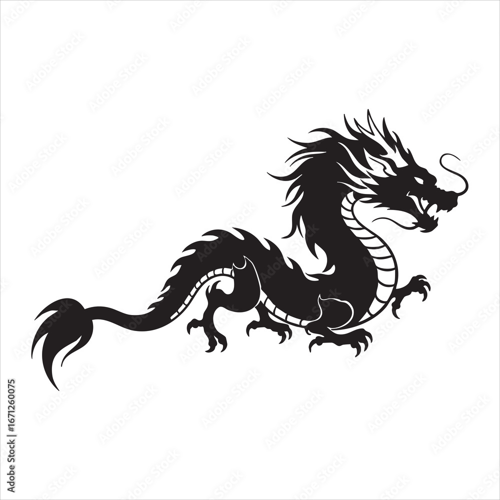 Fototapeta premium Vector art of majestic dragon silhouette, a symbol of power, strength, and good fortune in chinese mythology and fantasy art