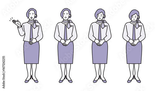 シンプル　イラスト　お辞儀をして挨拶をするインフォメーションの女性　人物
