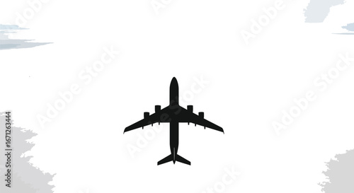 Airplane silhouette flying high above clouds commercial flight travel design