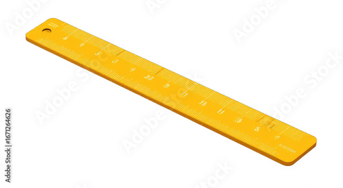 Yellow ruler, isometric view, showing markings