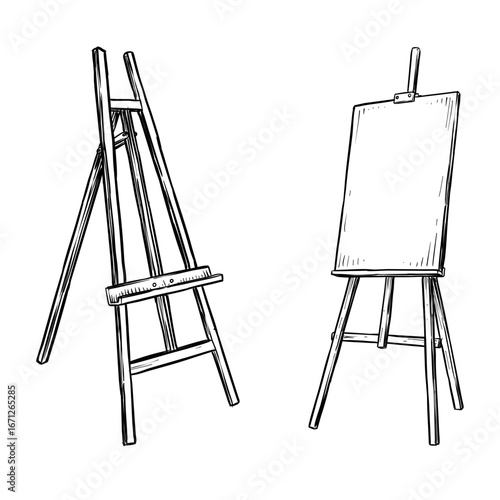 painter easel vector line art hand drawn illustration set collection