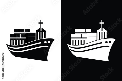 Cargo Ship Silhouette Vector. Water Transportation Icon Design