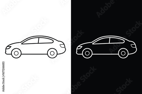 Minimalist Car Vector. Black Line Art Vehicle Icon Design