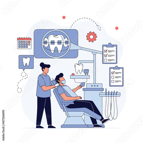 Confident patient receives dental care with modern technology for healthy, beautiful teeth