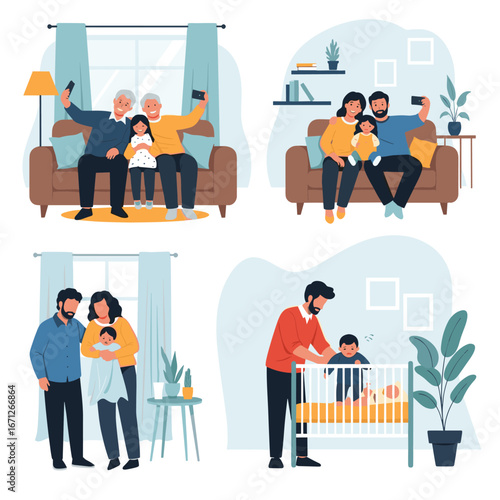 Modern families capture joyful moments and create lasting memories at home