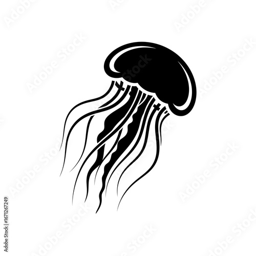 Black and White Jellyfish Silhouette with Tentacles