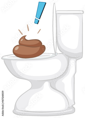 Cartoon Poop on Toilet with Exclamation Mark