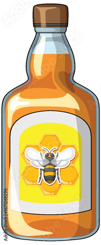 Glass Honey Bottle with Bee and Honeycomb Label
