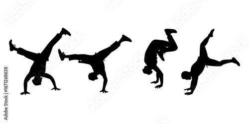 Capoeira Martial Arts Silhouette 2:1 Wide Vector — Ginga and Kick Poses for Training and Culture Posters