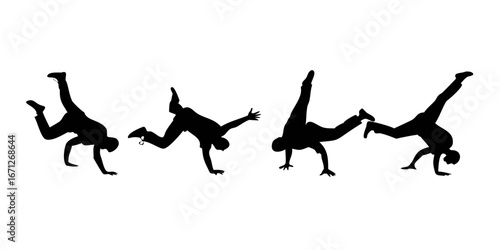 Breakdance Silhouette Sequence 2:1 Wide Vector — Dynamic Hip-Hop Moves for Street Dance Posters and Tutorials
