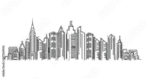 Cityscape skyline drawing illustration vector design urban architecture