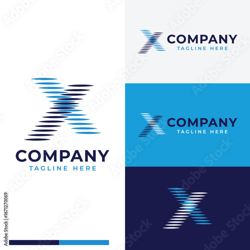 Strip lines monogram letter X tech modern abstract logo symbol icon flat stock vector design