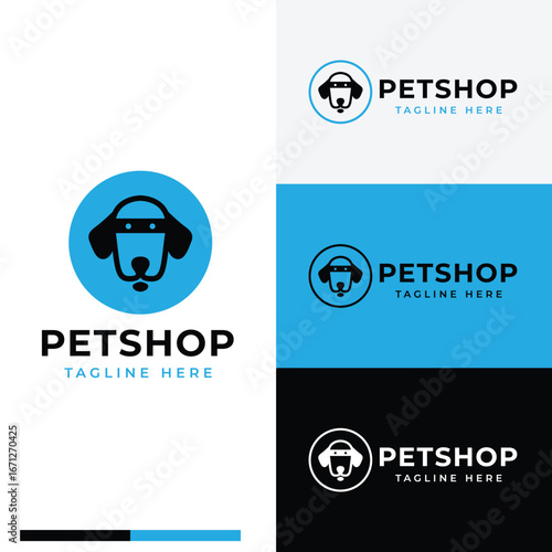 cute dog with blindfold like a thief logo symbol icon flat stock vector design