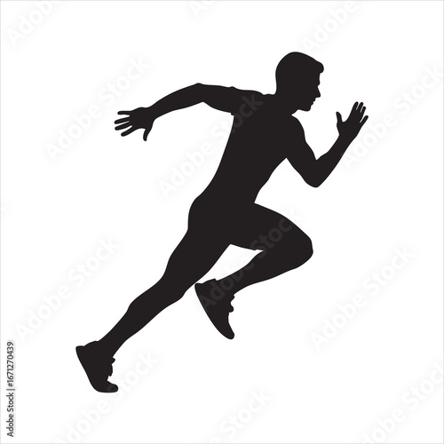 Running Athlete Silhouette Black and White Dynamic Sprint Pose Vector Illustration with Sports Motion
